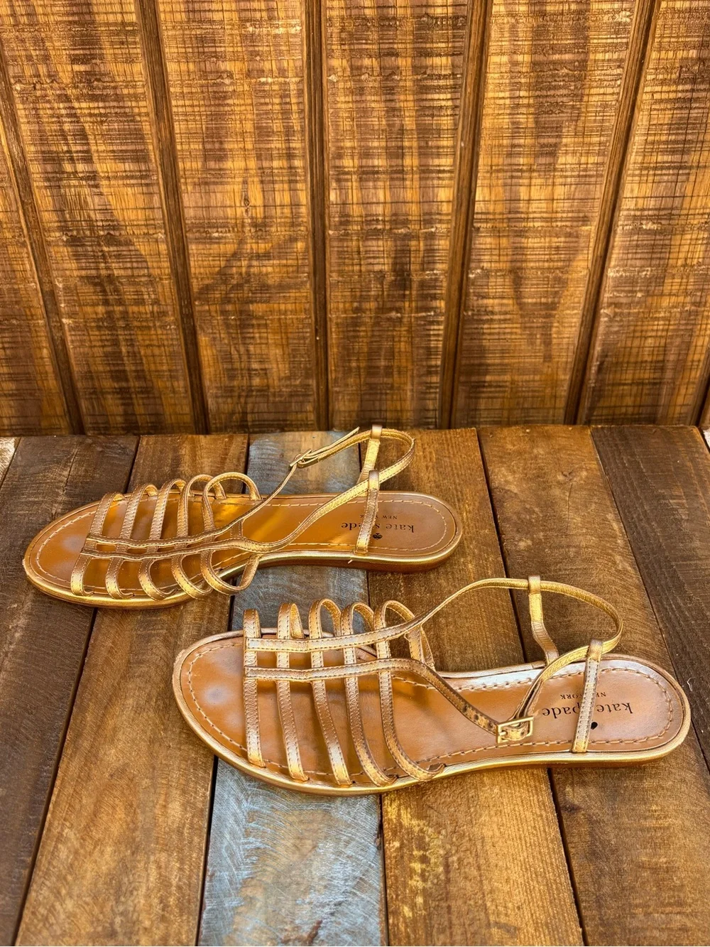Kate Spade Gold Strappy Flat Sandals